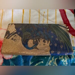 Vintage Gold and Blue Peacock Clutch